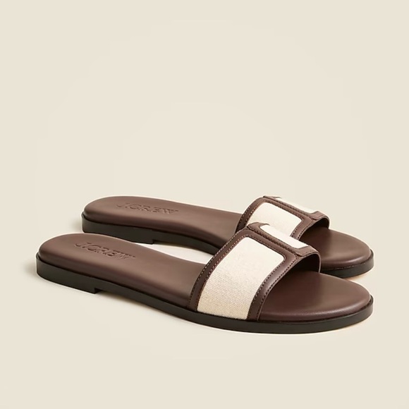 NIB J.Crew Georgina Sandals in Canvas and Leather Strap Slide Sandals size 8 - Picture 1 of 7